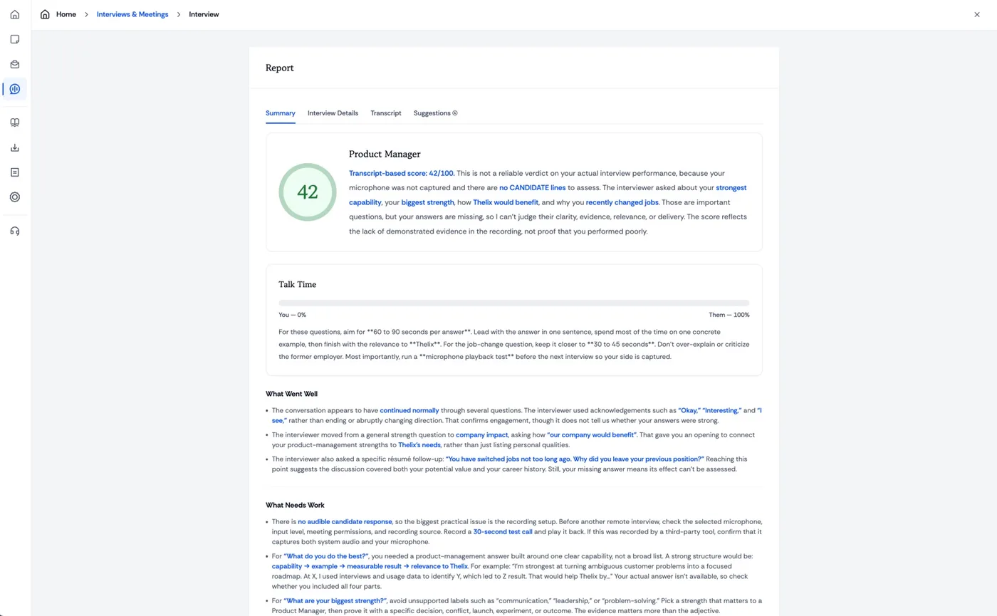 Your score, talk time, feedback.